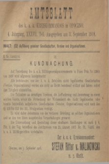 Amtsblatt des k. u. k. Kreiskommandos in Opoczno. Jg.4, Teil 37 (3 September 1918)