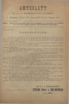 Amtsblatt des k. u. k. Kreiskommandos in Opoczno. Jg.4, Teil 39 (29 August 1918)