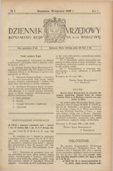 Dziennik Urzędowy Komisarjatu Rządu na M. St. Warszawę. R.1, № 8 (12 czerwca 1920)