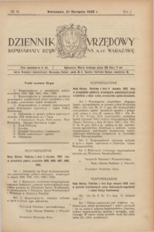 Dziennik Urzędowy Komisarjatu Rządu na M. St. Warszawę. R.1, № 19 (21 sierpnia 1920)