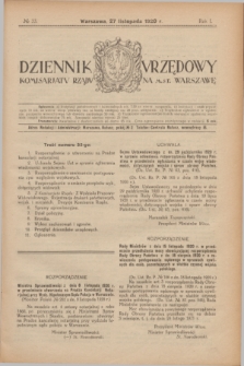 Dziennik Urzędowy Komisarjatu Rządu na M. St. Warszawę. R.1, № 33 (27 listopada 1920)