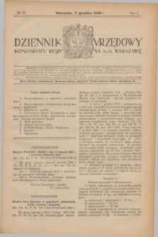 Dziennik Urzędowy Komisarjatu Rządu na M. St. Warszawę. R.1, № 35 (11 grudnia 1920)
