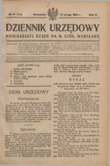 Dziennik Urzędowy Komisarjatu Rządu na M. Stoł. Warszawę. R.5, № 21 (18 lutego 1924) = № 938
