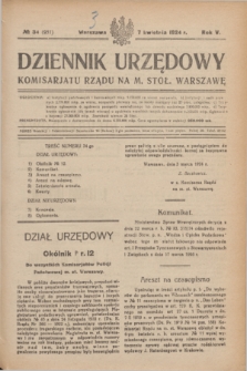 Dziennik Urzędowy Komisarjatu Rządu na M. Stoł. Warszawę. R.5, № 34 (7 kwietnia 1924) = № 951