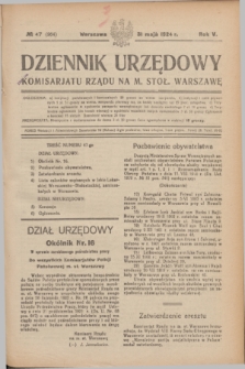 Dziennik Urzędowy Komisarjatu Rządu na M. Stoł. Warszawę. R.5, № 47 (31 maja 1924) = № 964