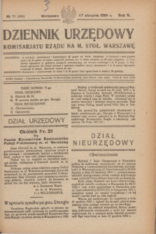Dziennik Urzędowy Komisarjatu Rządu na M. Stoł. Warszawę. R.5, № 71 (27 sierpnia 1924) = № 988