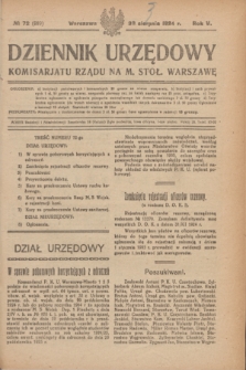 Dziennik Urzędowy Komisarjatu Rządu na M. Stoł. Warszawę. R.5, № 72 (30 sierpnia 1924) = № 989