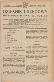 Dziennik Urzędowy Komisarjatu Rządu na M. Stoł. Warszawę. R.5, № 82 (4 października 1924) = № 999