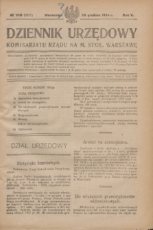 Dziennik Urzędowy Komisarjatu Rządu na M. Stoł. Warszawę. R.5, № 100 (10 grudnia 1924) = № 1017
