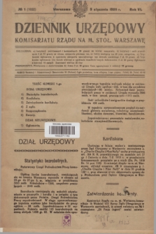 Dziennik Urzędowy Komisarjatu Rządu na M. Stoł. Warszawę. R.6, № 1 (5 stycznia 1925) = № 1022