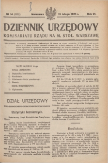 Dziennik Urzędowy Komisarjatu Rządu na M. Stoł. Warszawę. R.6, № 14 (19 lutego 1925) = № 1035