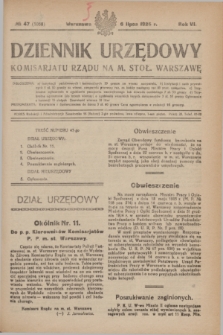 Dziennik Urzędowy Komisariatu Rządu na M. Stoł. Warszawę. R.6, № 47 (6 lipca 1925) = № 1068