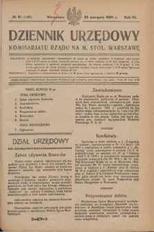 Dziennik Urzędowy Komisariatu Rządu na M. Stoł. Warszawę. R.6, № 61 (25 sierpnia 1925) = № 1082