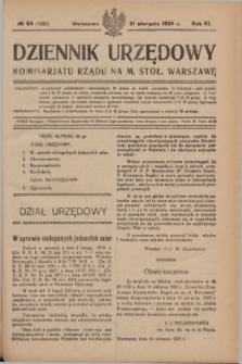 Dziennik Urzędowy Komisariatu Rządu na M. Stoł. Warszawę. R.6, № 64 (31 sierpnia 1925) = № 1085