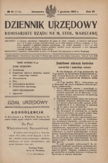 Dziennik Urzędowy Komisariatu Rządu na M. Stoł. Warszawę. R.6, № 91 (7 grudnia 1925) = № 1112