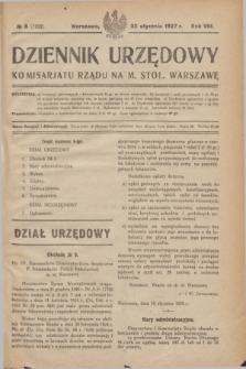 Dziennik Urzędowy Komisarjatu Rządu na M. Stoł. Warszawę. R.8, № 5 (22 stycznia 1927) = № 1222