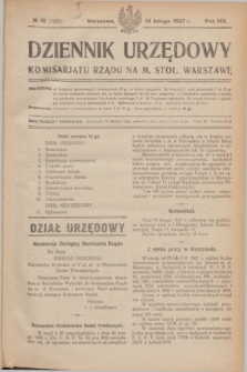 Dziennik Urzędowy Komisarjatu Rządu na M. Stoł. Warszawę. R.8, № 12 (16 lutego 1927) = № 1229