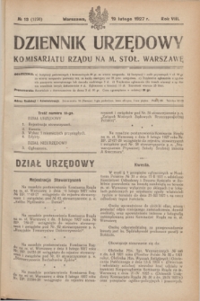 Dziennik Urzędowy Komisarjatu Rządu na M. Stoł. Warszawę. R.8, № 13 (19 lutego 1927) = № 1230