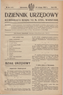 Dziennik Urzędowy Komisarjatu Rządu na M. Stoł. Warszawę. R.8, № 14 (23 lutego 1927) = № 1231