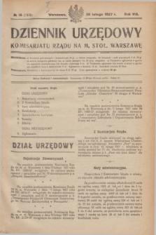 Dziennik Urzędowy Komisarjatu Rządu na M. Stoł. Warszawę. R.8, № 15 (26 lutego 1927) = № 1232