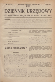Dziennik Urzędowy Komisarjatu Rządu na M. Stoł. Warszawę. R.8, № 17 (5 marca 1927) = № 1234