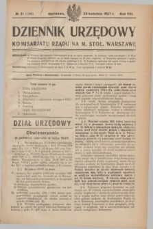 Dziennik Urzędowy Komisarjatu Rządu na M. Stoł. Warszawę. R.8, № 31 (25 kwietnia 1927) = № 1248