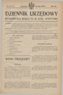 Dziennik Urzędowy Komisarjatu Rządu na M. Stoł. Warszawę. R.8, № 37 (21 maja 1927) = № 1254
