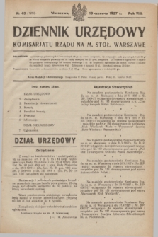 Dziennik Urzędowy Komisarjatu Rządu na M. Stoł. Warszawę. R.8, № 43 (18 czerwca 1927) = № 1260