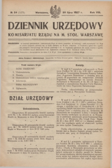 Dziennik Urzędowy Komisarjatu Rządu na M. Stoł. Warszawę. R.8, № 54 (30 lipca 1927) = № 1271