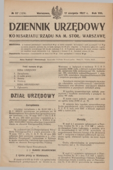 Dziennik Urzędowy Komisarjatu Rządu na M. Stoł. Warszawę. R.8, № 57 (17 sierpnia 1927) = № 1274
