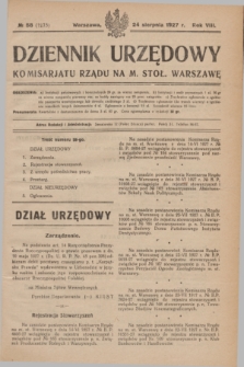 Dziennik Urzędowy Komisarjatu Rządu na M. Stoł. Warszawę. R.8, № 58 (24 sierpnia 1927) = № 1275