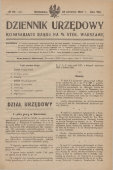 Dziennik Urzędowy Komisarjatu Rządu na M. Stoł. Warszawę. R.8, № 60 (31 sierpnia 1927) = № 1277
