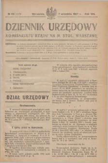 Dziennik Urzędowy Komisarjatu Rządu na M. Stoł. Warszawę. R.8, № 62 (7 września 1927) = № 1279