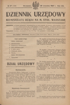 Dziennik Urzędowy Komisarjatu Rządu na M. Stoł. Warszawę. R.8, № 67 (29 września 1927) = № 1284
