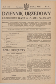 Dziennik Urzędowy Komisarjatu Rządu na M. Stoł. Warszawę. R.9, № 11 (22 lutego 1928) = № 1316