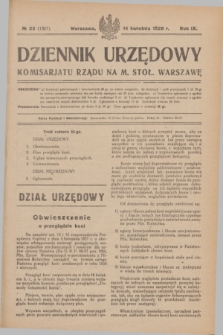 Dziennik Urzędowy Komisarjatu Rządu na M. Stoł. Warszawę. R.9, № 22 (14 kwietnia 1928) = № 1327