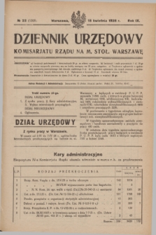 Dziennik Urzędowy Komisarjatu Rządu na M. Stoł. Warszawę. R.9, № 23 (18 kwietnia 1928) = № 1328