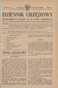 Dziennik Urzędowy Komisarjatu Rządu na M. Stoł. Warszawę. R.9, № 37 (20 czerwca 1928) = № 1342