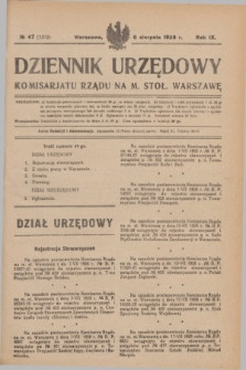 Dziennik Urzędowy Komisarjatu Rządu na M. Stoł. Warszawę. R.9, № 47 (8 sierpnia 1928) = № 1352