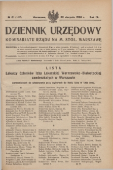 Dziennik Urzędowy Komisarjatu Rządu na M. Stoł. Warszawę. R.9, № 51 (22 sierpnia 1928) = № 1356