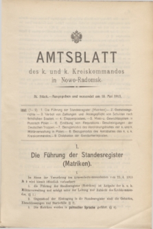 Amtsblatt des k. und k. Kreiskommandos in Nowo-Radomsk. 1915, Stück 4 (18 Mai)