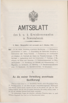 Amtsblatt des k. u. k. Kreiskommandos in Noworadomsk. 1915, Stück 10 (8 Oktober)