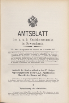 Amtsblatt des k. u. k. Kreiskommandos in Noworadomsk. 1915, Stück 13 (6 Dezember)