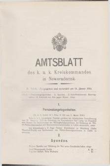 Amtsblatt des k. u. k. Kreiskommandos in Noworadomsk. 1916, Stück 2 (16 Jänner) + dod.