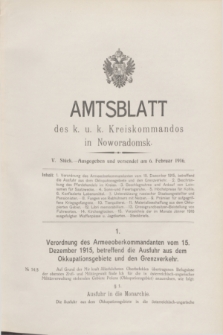 Amtsblatt des k. u. k. Kreiskommandos in Noworadomsk. 1916, Stück 5 (6 Februar)