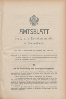 Amtsblatt des k. u. k. Kreiskommandos in Noworadomsk. 1916, Stück 18 (7 Mai)