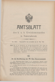 Amtsblatt des k. u. k. Kreiskommandos in Noworadomsk. 1916, Stück 20 (21 Mai)