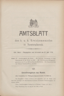 Amtsblatt des k. u. k. Kreiskommandos in Noworadomsk. 1916, Stück 25 (25 Juni)