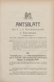 Amtsblatt des k. u. k. Kreiskommandos in Noworadomsk. 1916, Stück 49 (18 Dezember)