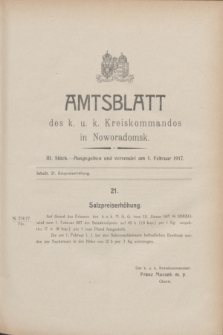 Amtsblatt des k. u. k. Kreiskommandos in Noworadomsk. 1917, Stück 3 (1 Februar)